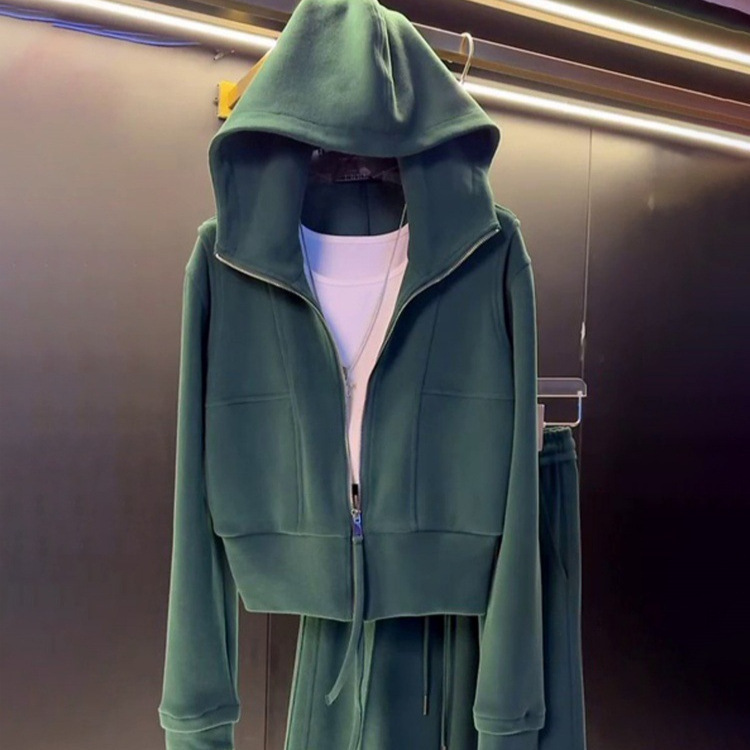 Plus-Size Women's Extra Large Size 150kg Casual Sports Suit, New Autumn and Winter Fashion Cardigan Hooded Sweatshirt Two-Piece Set