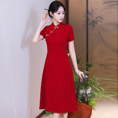 实拍2025年夏季新款红色旗袍敬酒服新娘新中式订婚礼服回门连衣裙