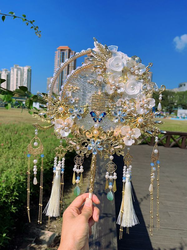 重工团扇新娘结婚扇diy材料包手工中式秀禾服喜扇婚礼高级感扇子|undefined
