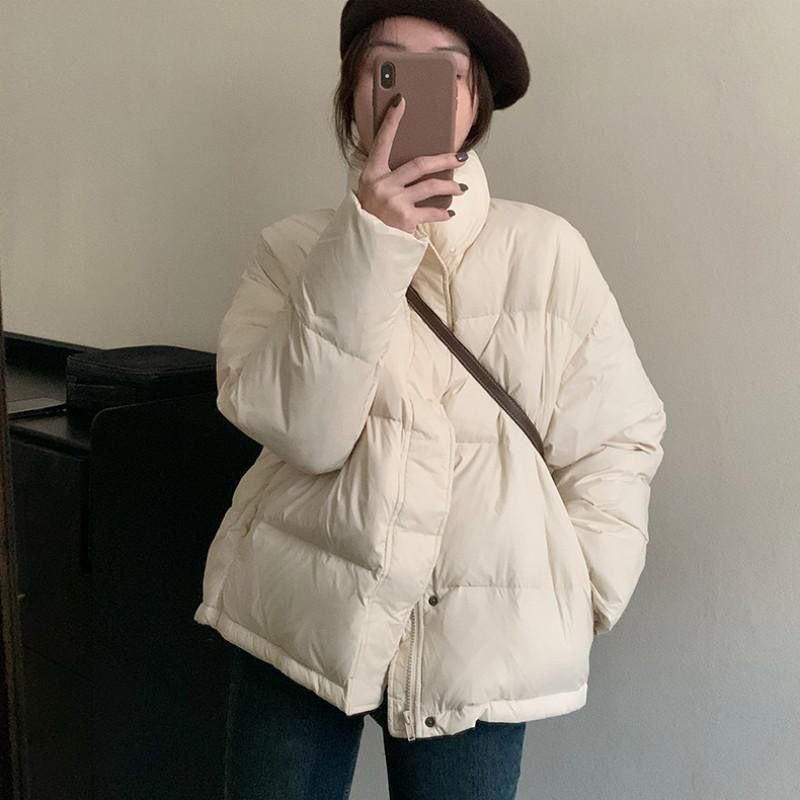 年短款白羽绒服女面包服韩系宽松型显瘦保暖小个子立领外套