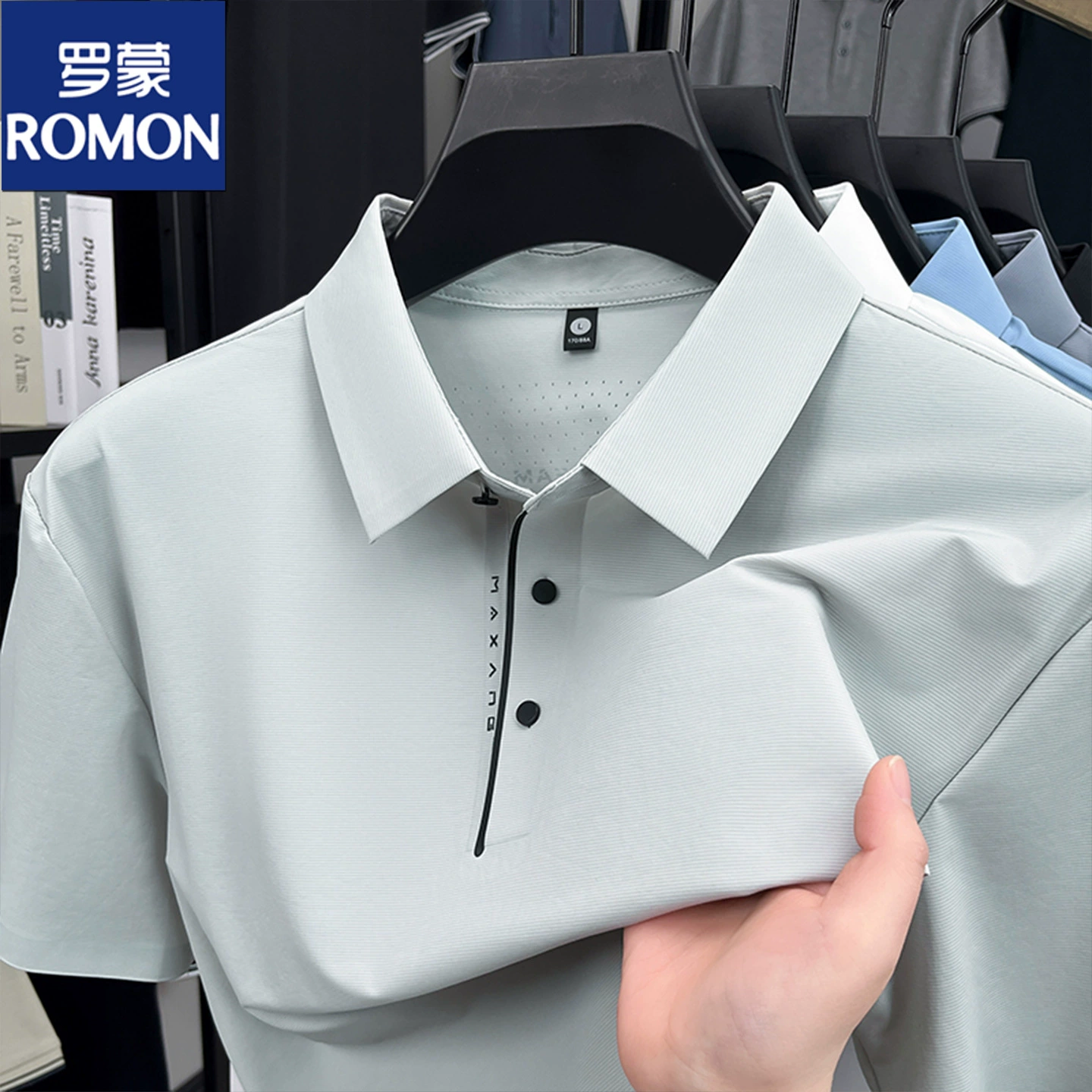 Romon летняя рубашка-поло из ледяного шелка, мужская деловая повседневная рубашка с короткими рукавами, бесшовная эластичная футболка с половиной рукавов, новинка 2025 года, мужская одежда