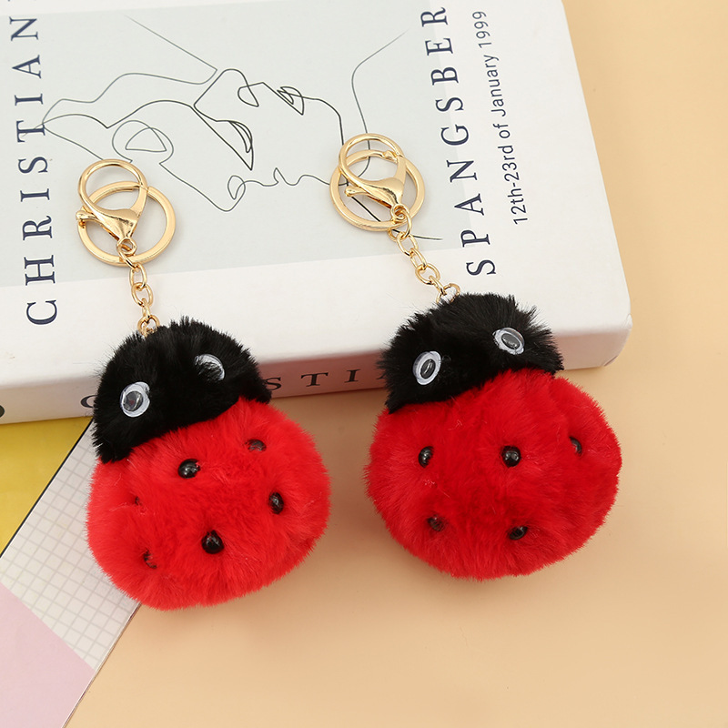 Distinctive Cute Imitation Rabbit Fur Ladybird Plush Bag Hanging Ornaments Fur Ball Keychain Decorative Bag Pendant