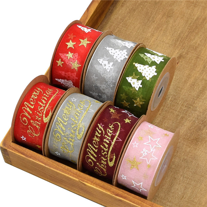 AliExpress transfronterizo estrella de cinco puntas estampado cinta de decoración de Navidad embalaje de regalos pulverizador cinta de árbol de Navidad 5 metros