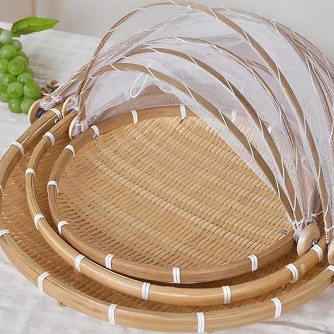 Cesta Cubierta de Bambú con Malla Anti-insectos para Alimentos y Mesa