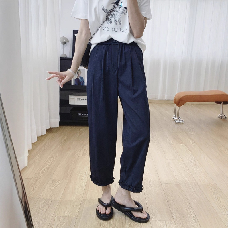 女性用の耳の形をしたルーズストレートカジュアルパンツ、夏用の薄い9点アイスシルク速乾パンツ、軽くてスリムなハーレムパンツ|undefined