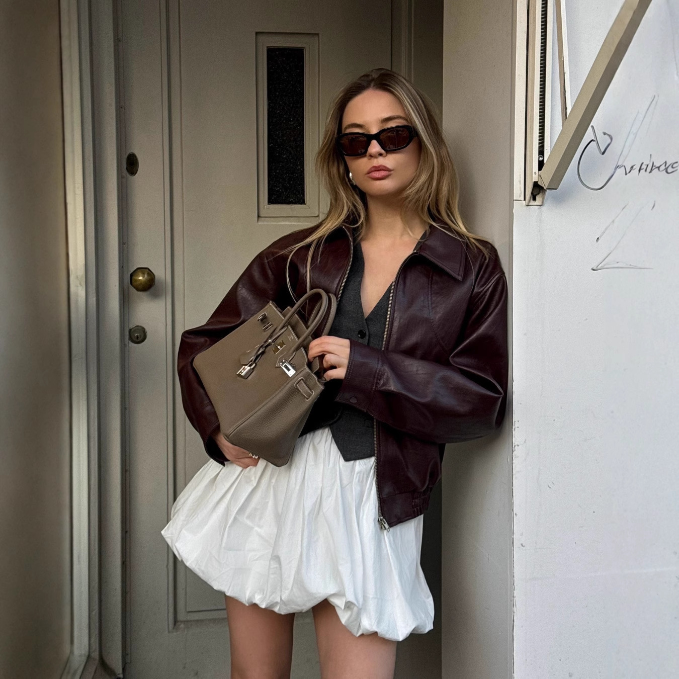 European and American Cross-Border Women's Clothing Autumn and Winter New American Retro Simple Lapel Long-Sleeved Zipper Pu Imitation Leather Jacket