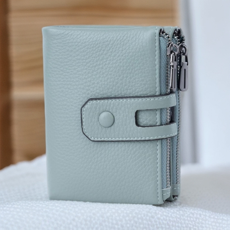 Amazon Explosions Men's and Women's Universal Short Wallet Soft Leather Wallet Anti-theft Brush Double Zipper Multi-card Wallet Cross