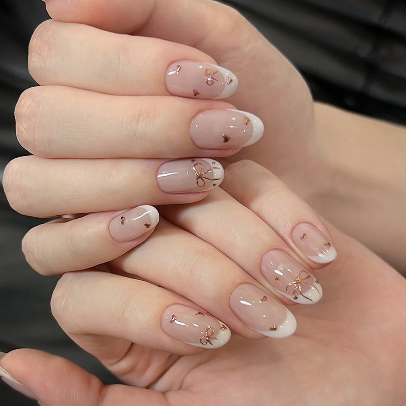 Spring and Summer Gentle Love French Leather Pink Ins Sweet Cool Style Korean 24 Pieces Wear Armor Removable Nail Art Patch