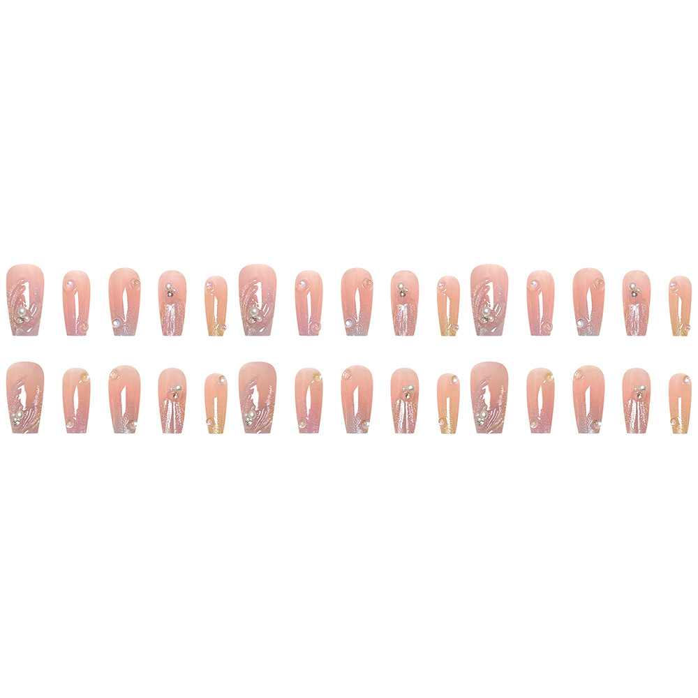 Perlas y diamantes, uñas hechas a mano, uñas, ojos de gato de viento lindo, uñas postizas, 30 piezas, uñas prefabricadas