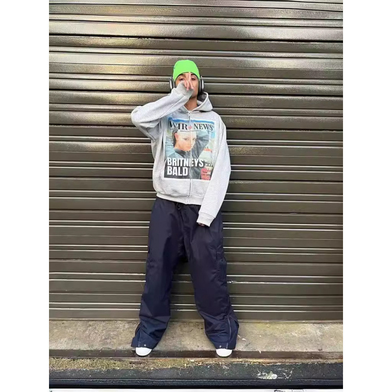 Y2K Retro-Grafik-Hoodie – Unisex Oversized-Sweatshirt mit Reißverschluss (3D-Druck, Schwarz/Grau/Rosa, S-5XL)_voghion.com