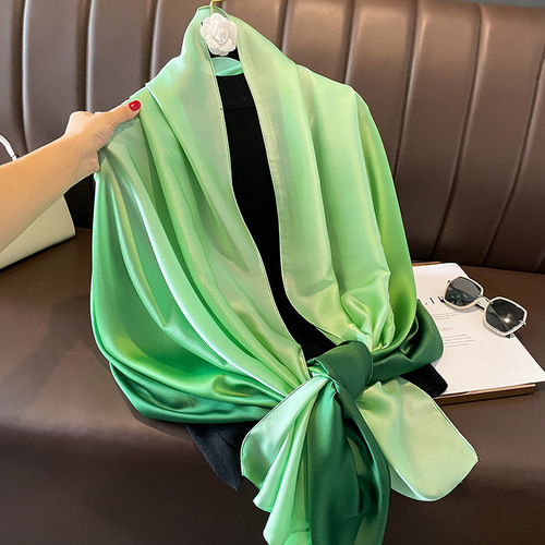  New Fashion Gradient Satin Silk Scarf Women's Oversized Gauze Shawl Spring and Autumn Scarf Autumn and Winter Warm Scarf