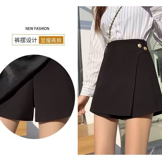 A- line shorts women's black wide-leg hot pants new high waist spicy m slimming Street shooting motorcycle hipster boot pants suit