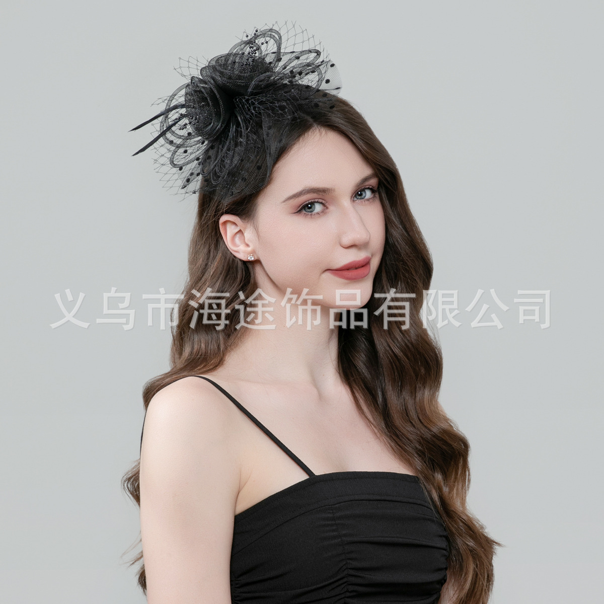 European and American foreign trade hair accessories, vintage water drop polka dot tulle large mesh headpiece, head flower, dress, performance, evening party, party hat