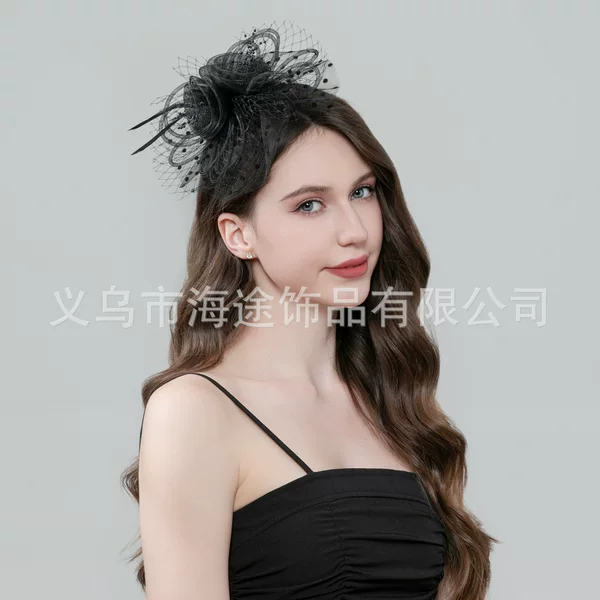 European and American foreign trade hair accessories, vintage water drop polka dot tulle large mesh headpiece, head flower, dress, performance, evening party, party hat