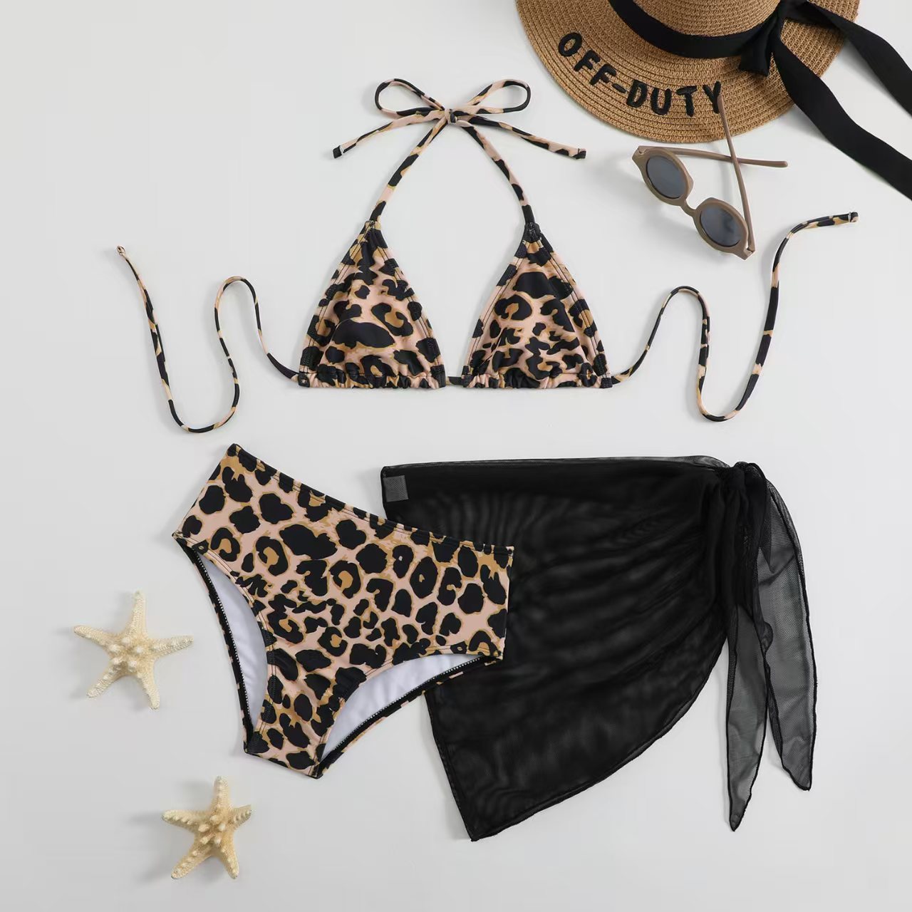 Leopardmönstrad tredelad bikini för flickor_voghion.com