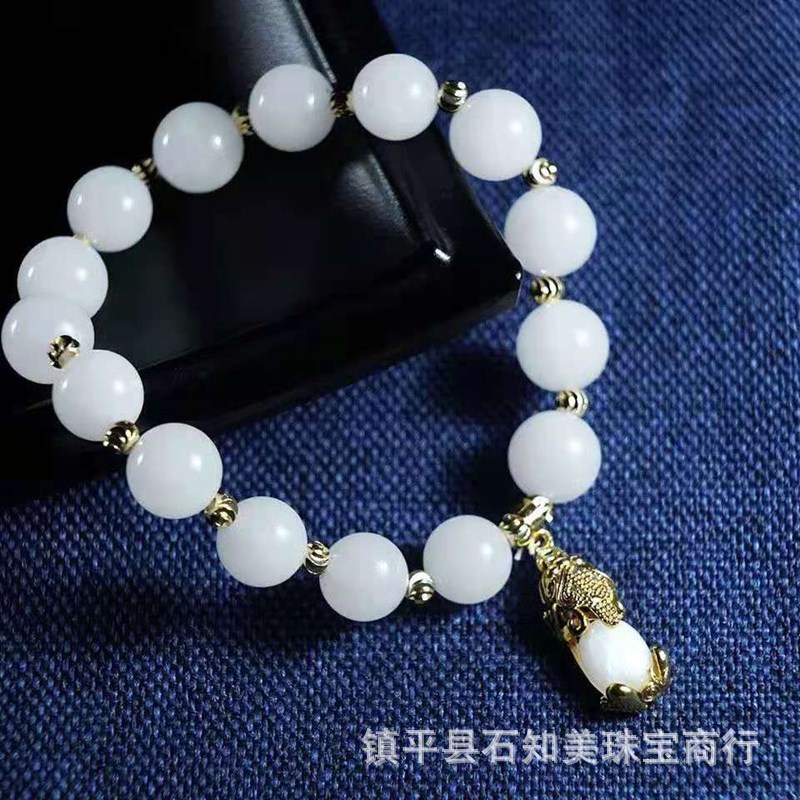 新疆と和田羊脂白玉金糸玉のブレスレットの男女の玉の手の卸売りを生放送します。|undefined