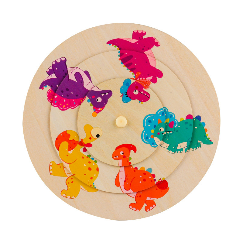 Animal grande de múltiples capas engrosado rompecabezas redondo educación temprana para niños rompecabezas cognitivo emparejamiento rompecabezas giratorio juguetes de madera image 6