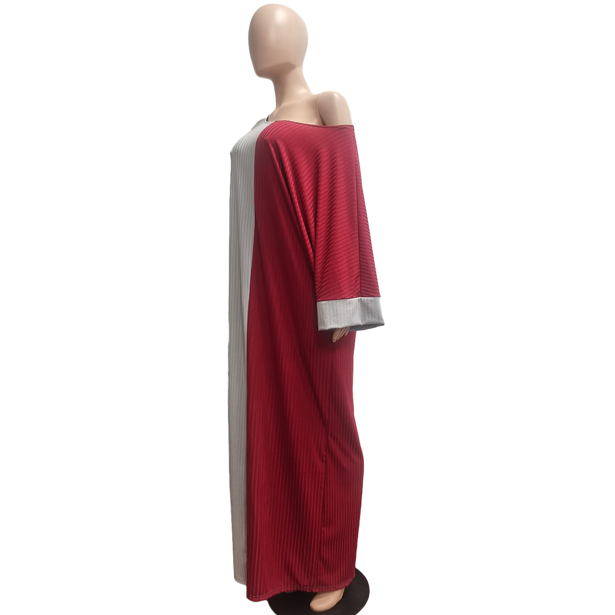 Sexy Loose Stitching Contrast Color Sloping Shoulder Dress