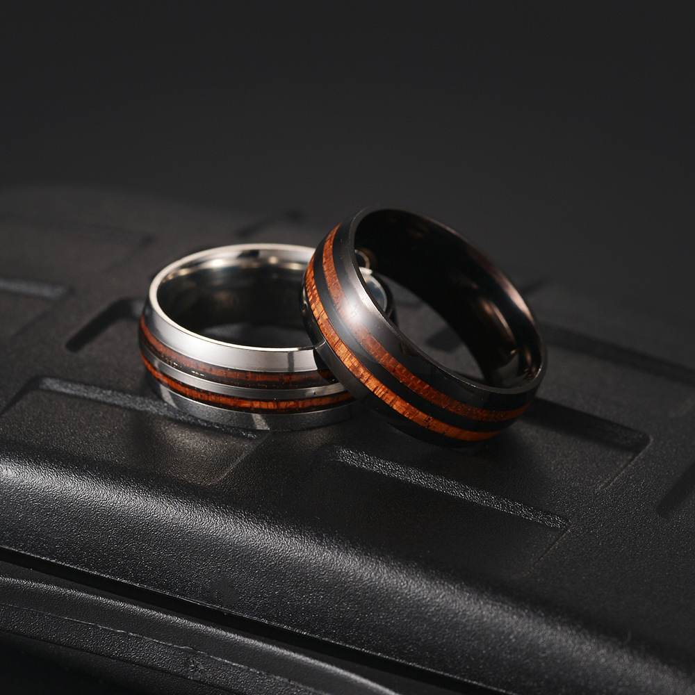 Simple Style Round Stripe Titanium Steel Rings Epoxy Stainless Steel Rings