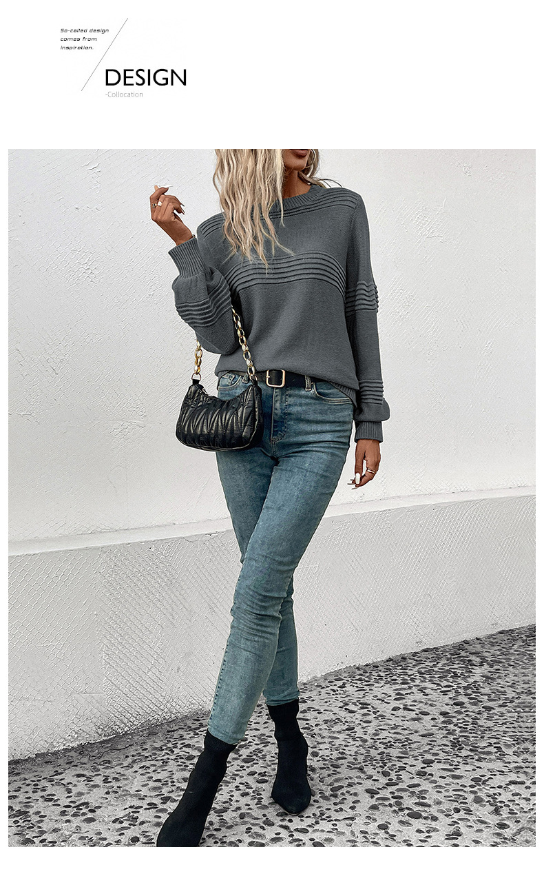 Herbst und Winter neue Kleidung Rundhals-Textur-Pullover_voghion.com