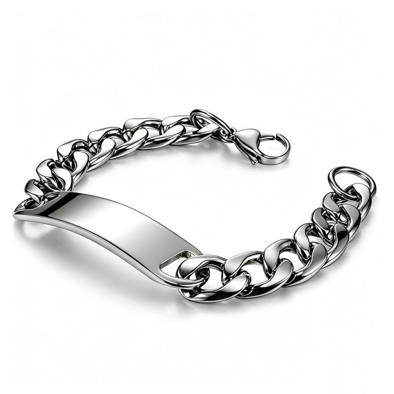 Stainless Steel Cuban Chain Bracelet for Men, Hip Hop Simple Blank Nameplate Titanium Steel Jewelry, Cross-Border Wholesale