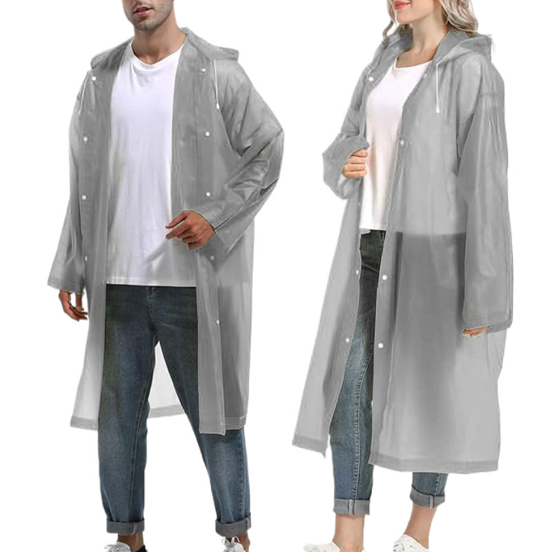 Reusable Adult Poncho Women Men's Hooded Raincoat with Drawstring Cape Hiking Camping Emergency