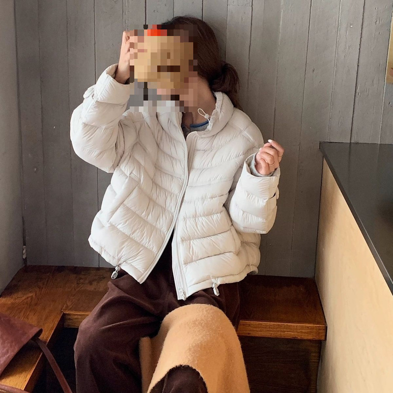 2026 New Style Ribbed down Jacket with Stand Collar, Korean Style, Warm and Slimming, Women's Comfortable down Jacket in Black, Cherry Blossom Pink, and Ginger Yellow