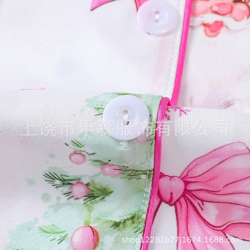 跨境外贸批发女士睡衣春秋圣诞节印花翻领长袖长裤欧美开衫睡衣|undefined