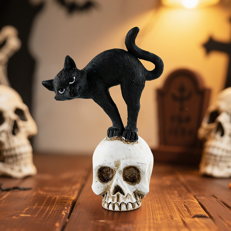  New Halloween Creative Skull Black Cat Witch Spider Resin Small Ornaments Desktop Horror Atmosphere Decoration