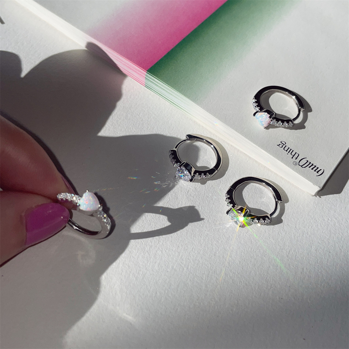 森系溫柔愛心歐泊石耳環女小眾高級感925銀針時尚輕奢ins飾品批發