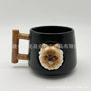 创意陶瓷柴犬杯子带盖勺可爱马克杯情侣男女生水杯跨境专供动物杯