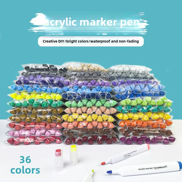 Acrylic Marker Single Pen DIY 36 Colors Paint Children's Black Soft Tip Touch Water-Based Ceramic Journal Waterproof