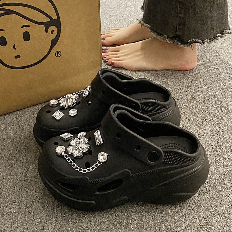 Hole Shoes Women's Thick Sole Height Increasing All-match Fashionable Platform Cake Bottom EVA Cute Beach Women's Sandals and Slippers for Summer