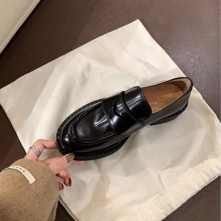 [Same Style as Grape Mom] Upgraded Version ~ Imported Fetal Fluid Horsehide Thick-Soled Chunky Heel Loafers for Women
