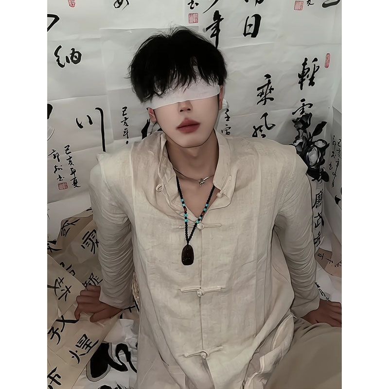 New Chinese-Style Button-Up Shirt, Republic of China Men's Clothing, Improved Hanfu, Zhongshan Tang Suit, Loose-Fitting Versatile Men's Top for Spring
