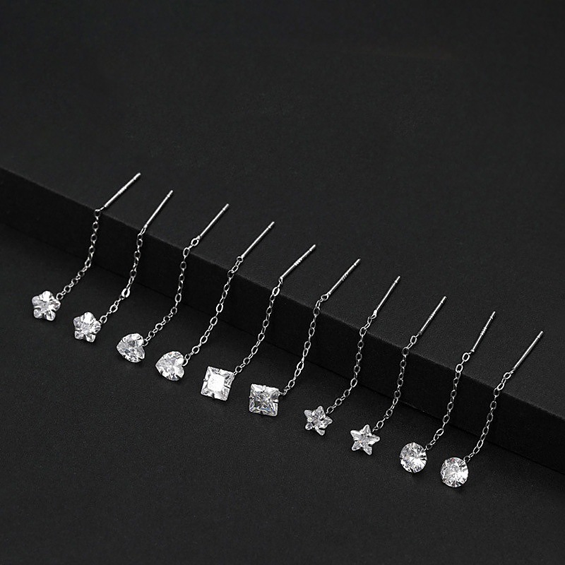 El amor en forma de corazón de diamantes romántico cuadrado aretes de diamantes redondos temperamento coreano femenino ligero de lujo corazón de melocotón zircón aretes de regalo