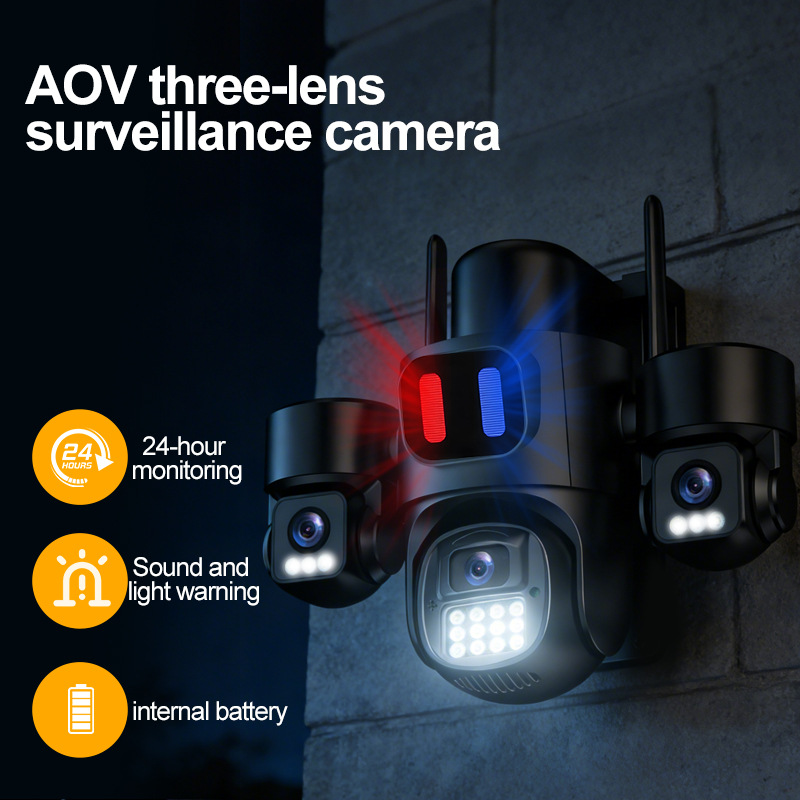 HiEasy alerta de tres lentes cámara de vigilancia solar HD al aire libre visión nocturna de largo alcance cámara AOV 4G
