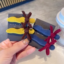 秋冬新款丝绒蝴蝶结鸭嘴夹一字夹发夹女前刘海侧边夹小号可爱发饰