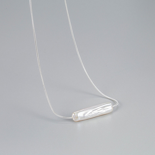 Korean original design S925 sterling silver natural pearl necklace Baroque small silver bar INS high-end clavicle chain