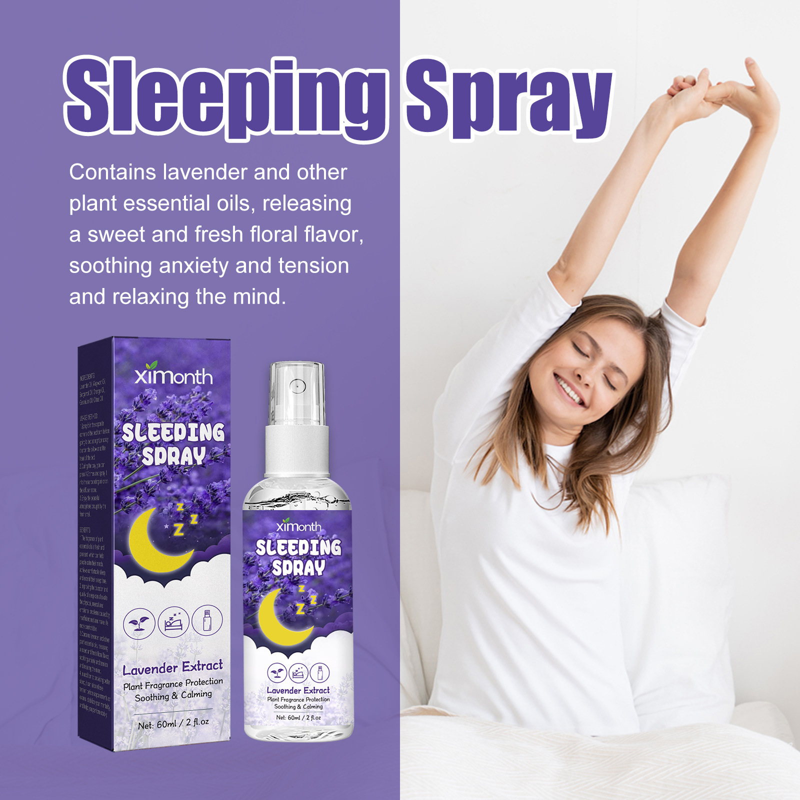 Ximonth Lavender Sleep spray Soothes the nerves, hypnotizes and sleeps, relieves insomnia and sleeps at ease spray