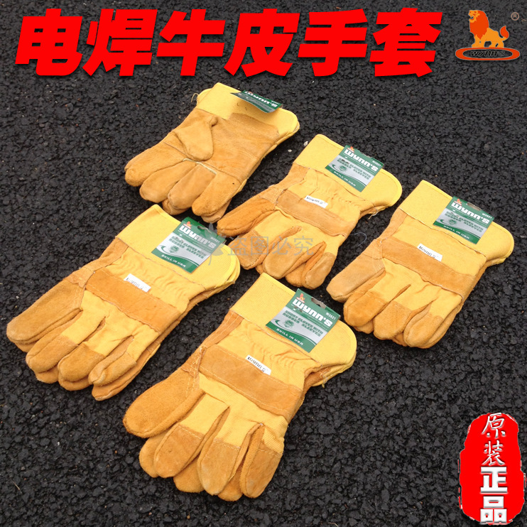 威力狮 11寸驳掌胶袖劳保手套 电焊牛皮手套防割防油耐磨W2621