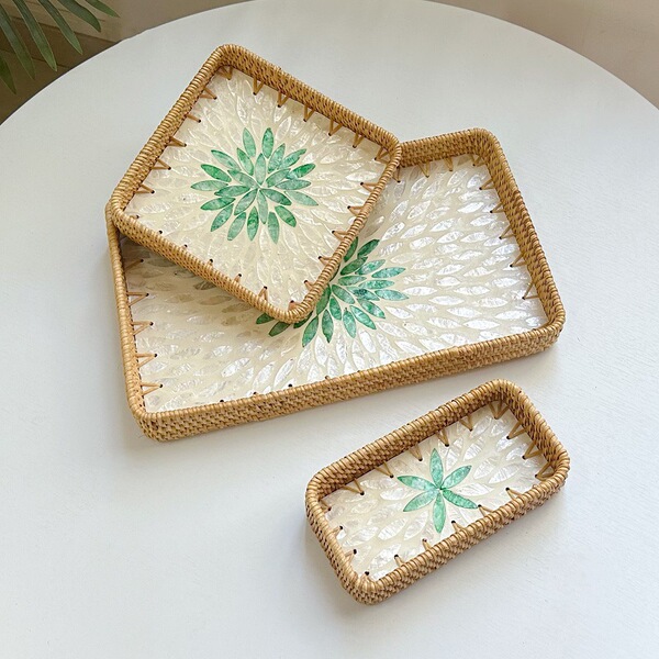 Vietnamese rattan shell tray fruit plate grows square tray household…