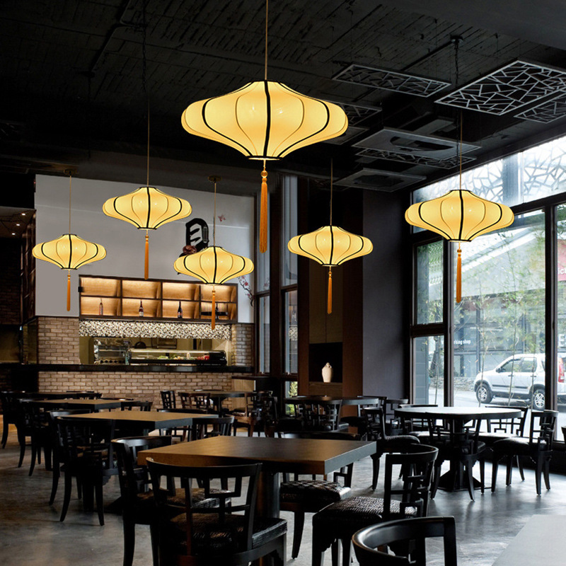 Nuevo estilo chino pantalla de tela araña caliente olla restaurante lámpara estilo chino antiguo rojo linterna restaurante té casa balcón lámpara