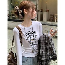 2025新款韩系纯欲正肩灰色打底长袖女秋冬季收腰显瘦加绒t恤上衣