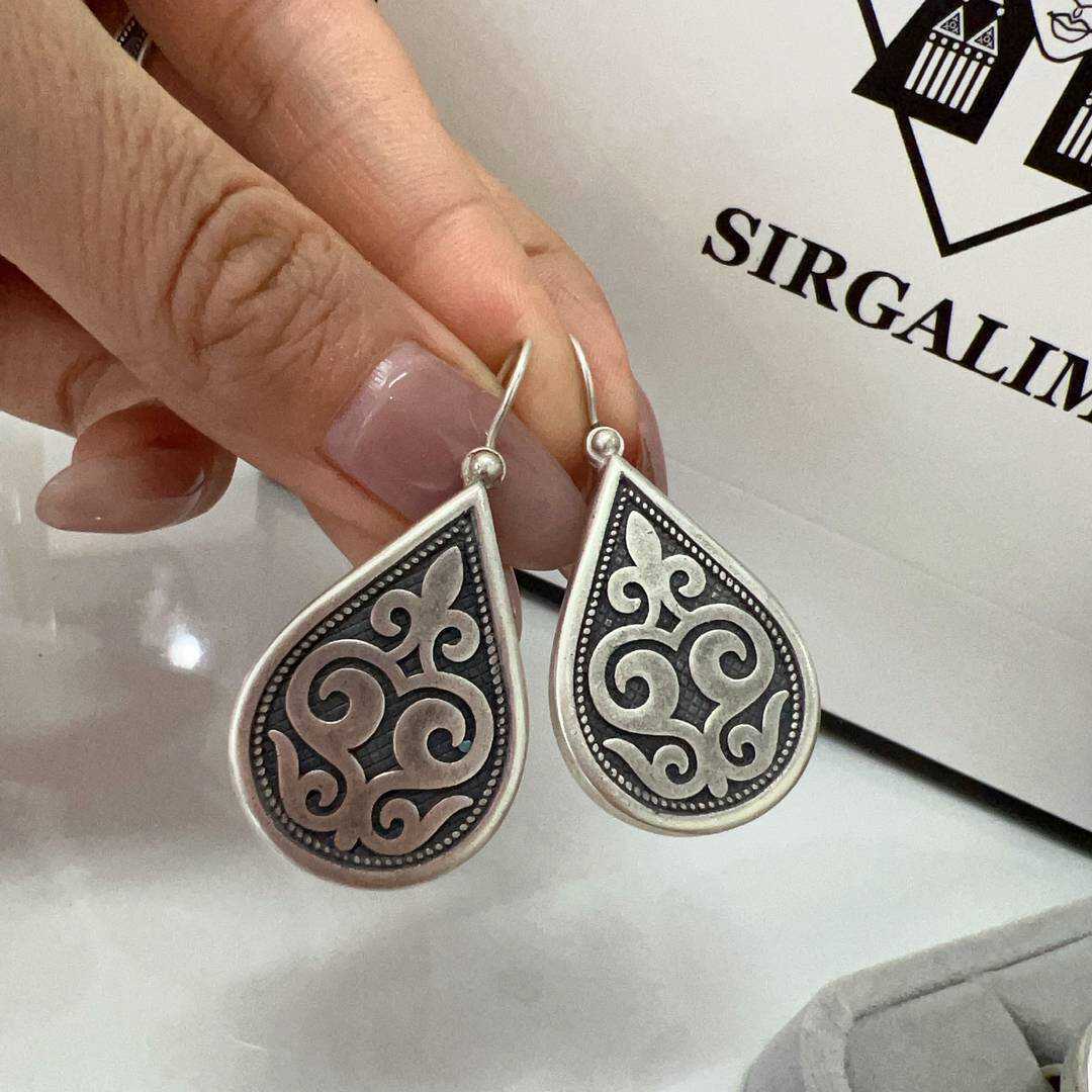 Mongolian Elements Ethnic Style Earrings Women's Hollow Relief Totem Carved Distinctive Geometric Pattern Retro Ear Hook Earrings