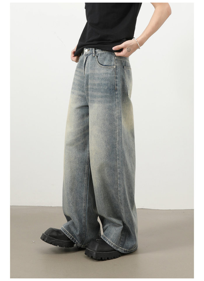 Quần jeans nam ống rộng dáng thẳng phong cách retro, chất denim cotton thoải mái — màu xanh chi tiết 9
