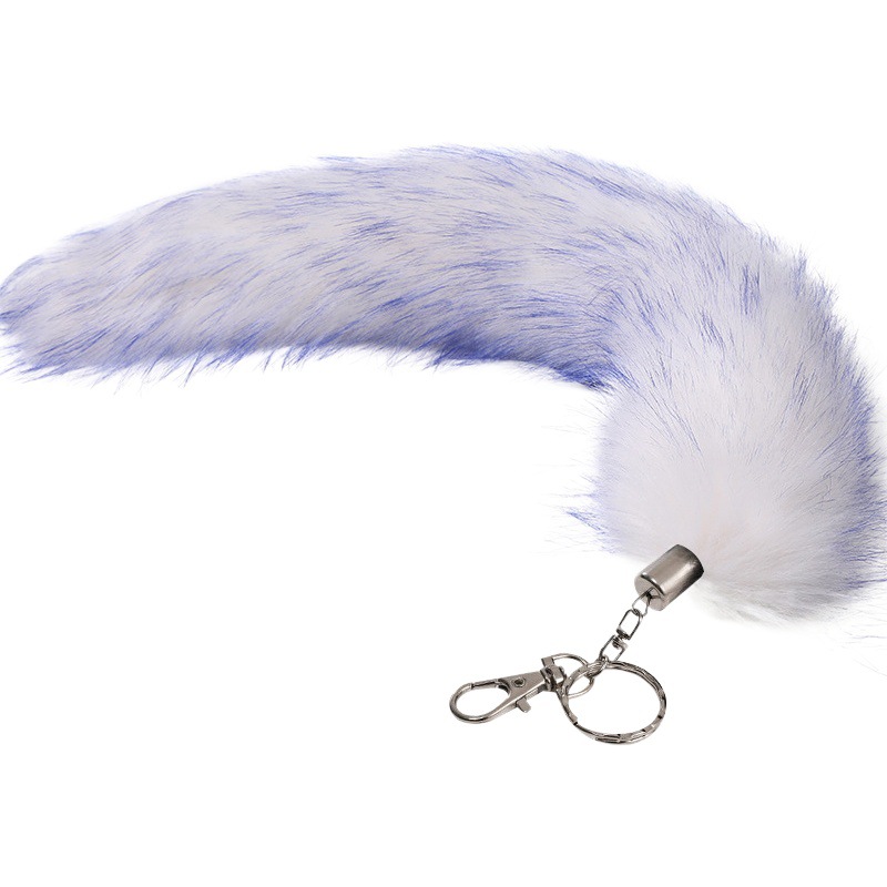 LLavero de cola de zorro de gran tamaño colgante de las mujeres llavero de coche bolsa colgante de piel real