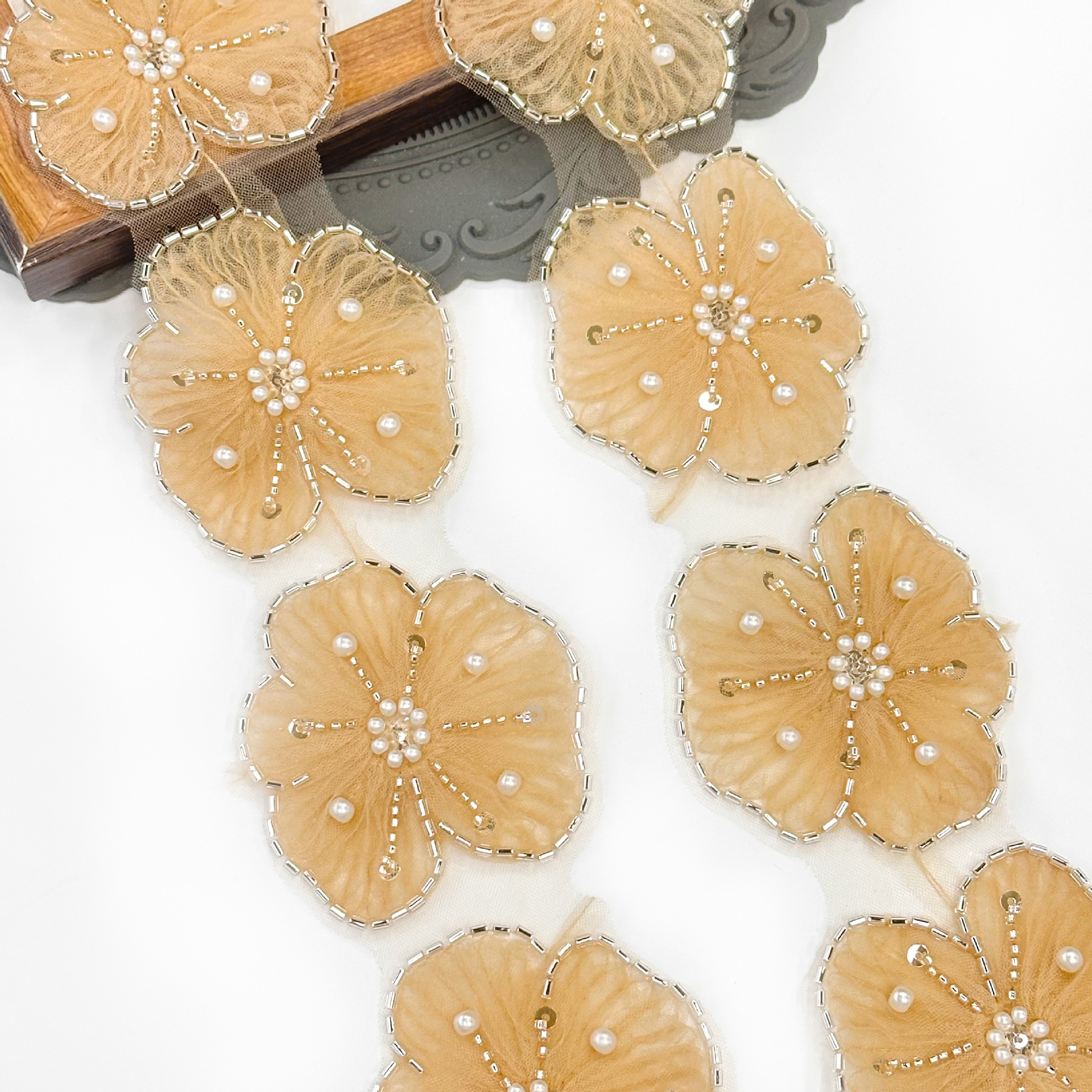 Bordado de computadora flores de encaje colorido código de barras suéter vestido de princesa decoración accesorios de flores