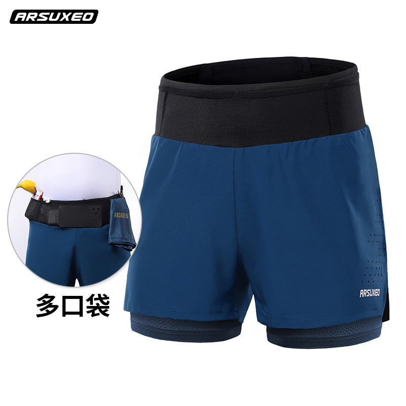 Running Outdoor Sports Shorts Men's Quick-drying Breathable Outer Wear Fake Two-piece Loose Anti-running Multi-functional Pocket New