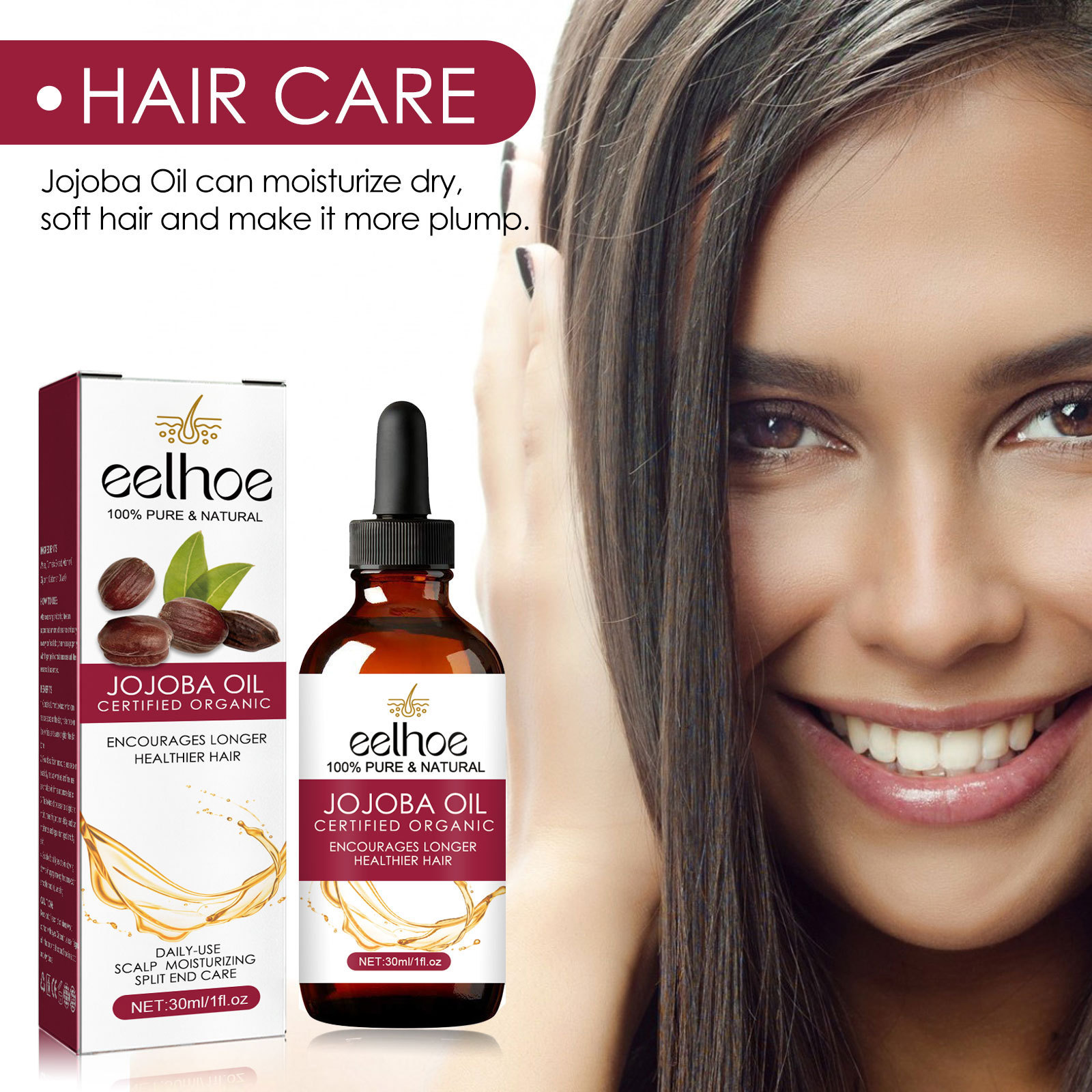 Huile de Jojoba EELHOE Massage nourrissant réparateur racines, cheveux durs, doux et épais liquide Dense_voghion.com